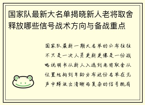 国家队最新大名单揭晓新人老将取舍释放哪些信号战术方向与备战重点 国家队最新大名单揭晓新人老将取舍释放哪些信号战术方向与备战重点